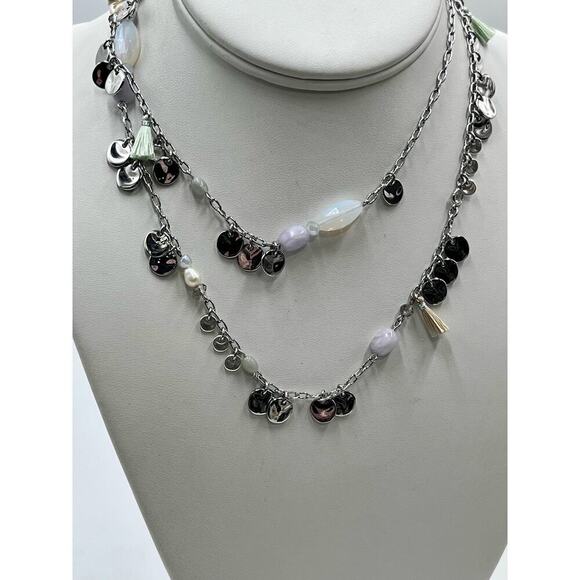 Stella & Dot Silver Baubles Freshwater Pearls Fringe Agate Long Necklace 36”‎ - Picture 3 of 10
